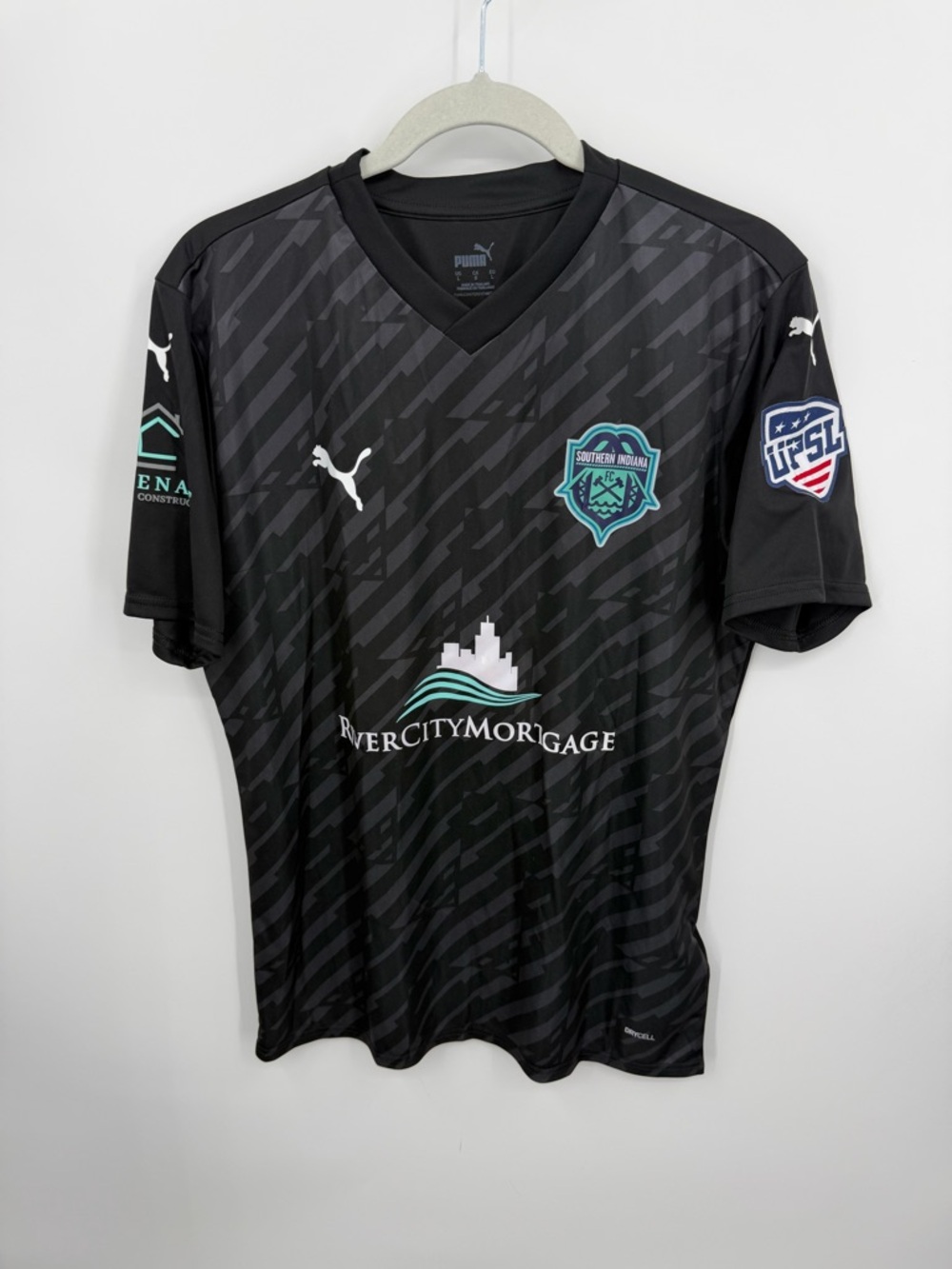 Puma Southern Indiana FC soccer jersey black‎ teal sz L dry cell wolf 18